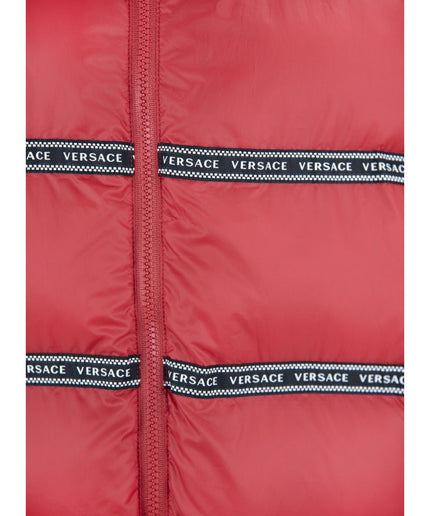 Elegant Red Versace Logo Vest with Detachable Hood