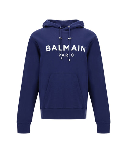 Balmain Elegant Navy Blue Monogram Hoodie