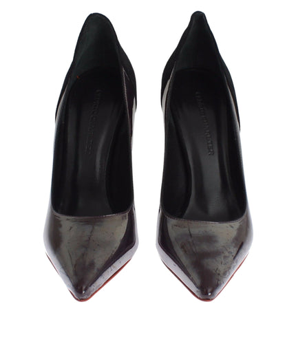 Cédric Charlier Chic Metallic Gray Leather Pumps