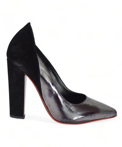 Cédric Charlier Chic Metallic Gray Leather Pumps