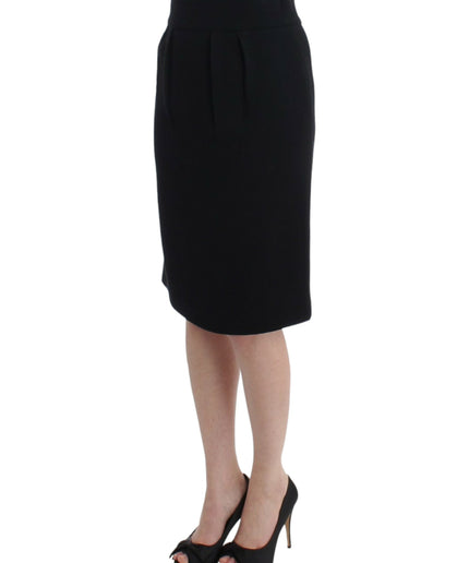 Cavalli Elegant Black Wool Pencil Skirt