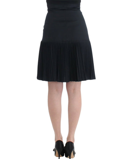 Cavalli Elegant Black Pleated Lace A-Line Skirt