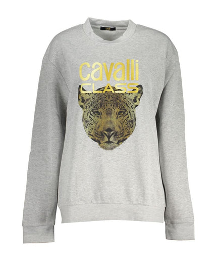 Cavalli Class Chic Gray Crew Neck Fleece Sweatshirt