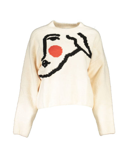 Desigual Chic White Embroidered Crew Neck Sweater