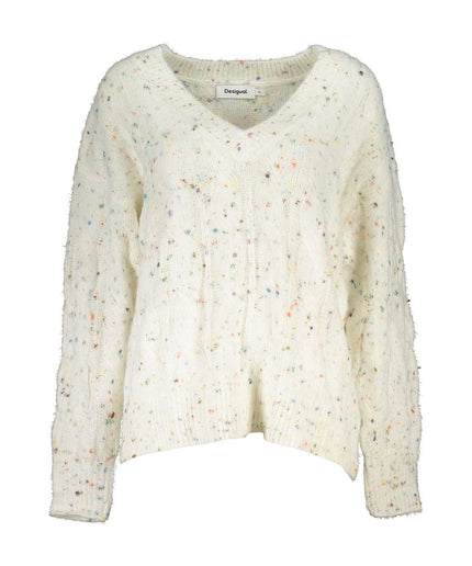 Desigual Chic Contrast V-Neck Sweater with Logo Detail