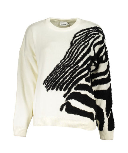 Desigual Chic Contrast Crew Neck Sweater in White