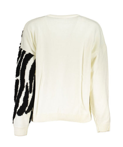 Desigual Chic Contrast Crew Neck Sweater in White