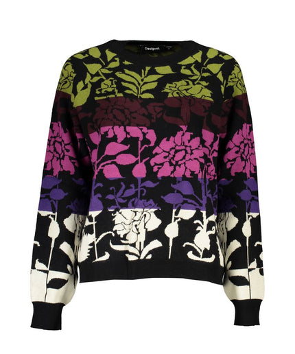 Desigual Chic Long-Sleeved Black Sweater with Contrast Details