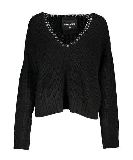 Patrizia Pepe Elegant Long Sleeved V-Neck Sweater with Chic Details