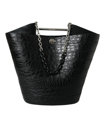 Balenciaga Elegant Black Crocodile Leather Maxi Bucket Bag