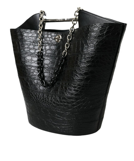 Balenciaga Elegant Black Crocodile Leather Maxi Bucket Bag