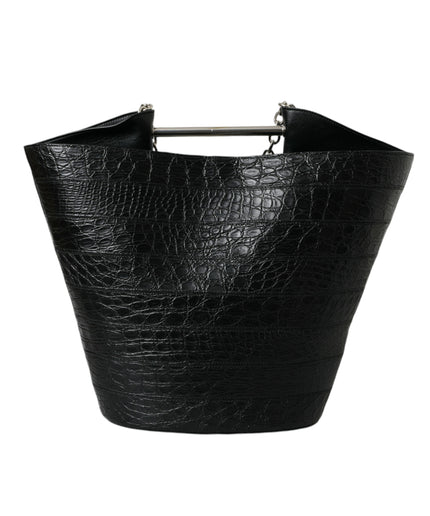 Balenciaga Elegant Black Crocodile Leather Maxi Bucket Bag