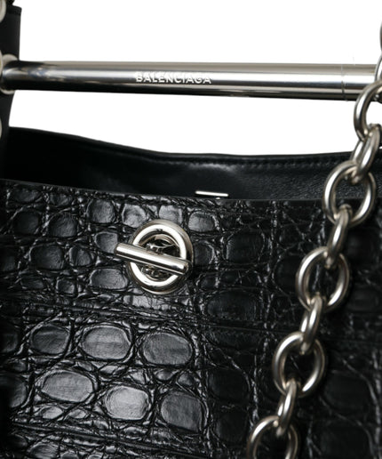 Balenciaga Elegant Black Crocodile Leather Maxi Bucket Bag