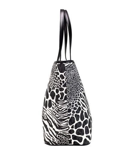 Michael Kors Carter Large Black Animal Print PVC Open Tote Shoulder Purse Bag