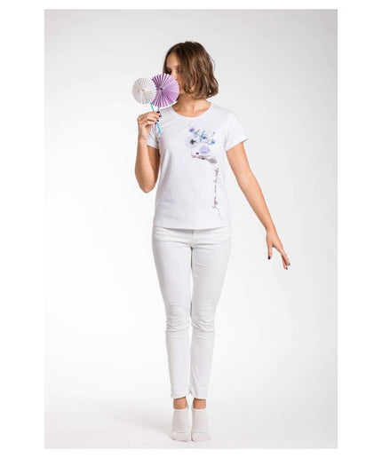 A.Tratti Elegant White Stretch Viscose Tee