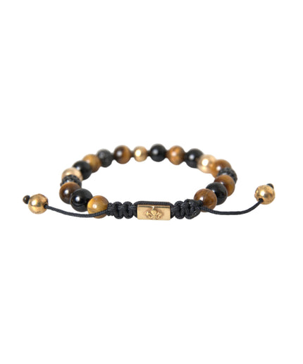 Nialaya CZ Ball Tiger Eye Stone Copper Beaded Men Bracelet