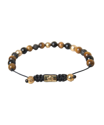 Nialaya CZ Ball Tiger Eye Stone Copper Beaded Men Bracelet