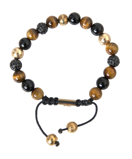 Nialaya CZ Ball Tiger Eye Stone Copper Beaded Men Bracelet