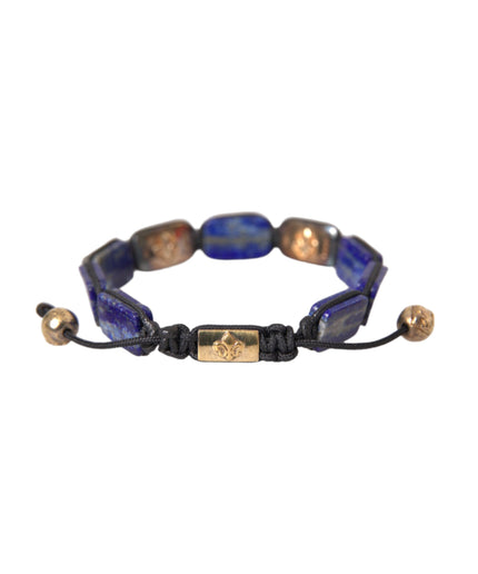 Nialaya Flat Bead Blue Lapis White CZ 925 Bracelet Mens