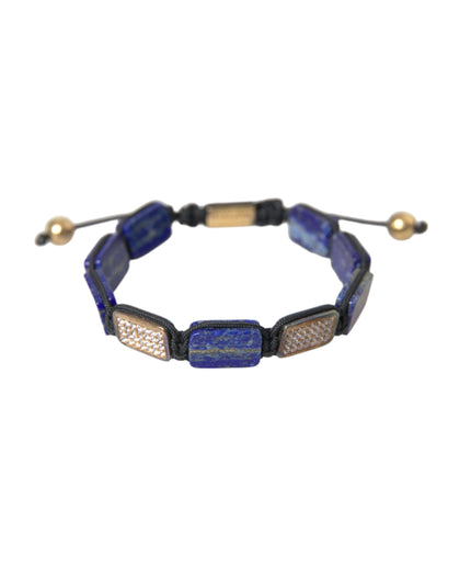 Nialaya Flat Bead Blue Lapis White CZ 925 Bracelet Mens