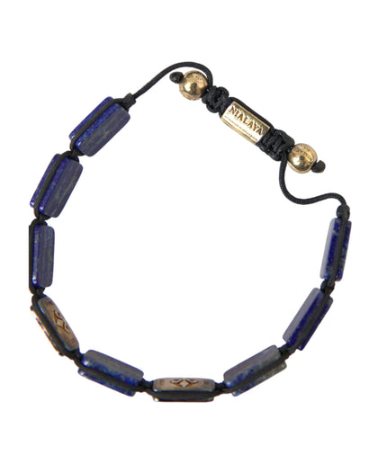 Nialaya Flat Bead Blue Lapis White CZ 925 Bracelet Mens