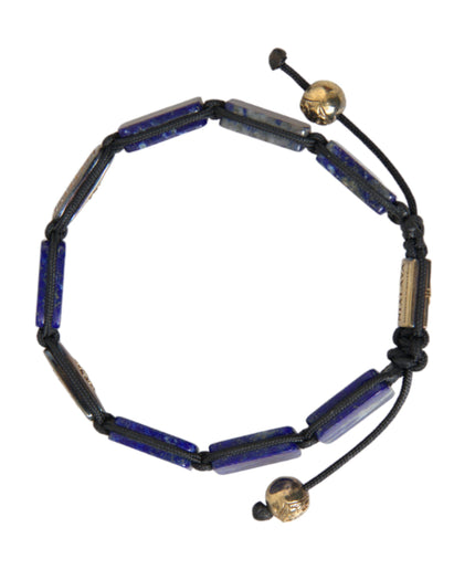 Nialaya Flat Bead Blue Lapis White CZ 925 Bracelet Mens