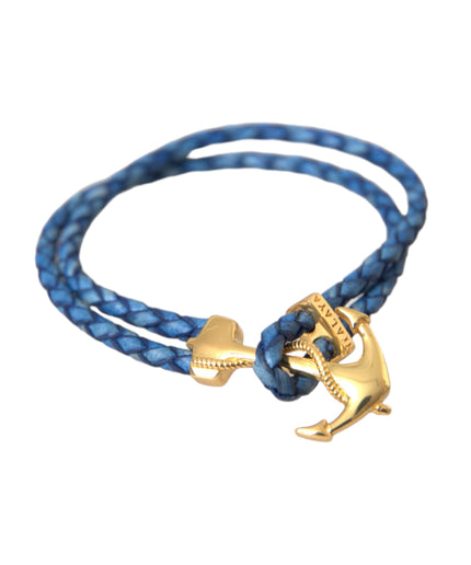 Nialaya Blue Gold Anchor 925 Silver Charm Bracelet Mens