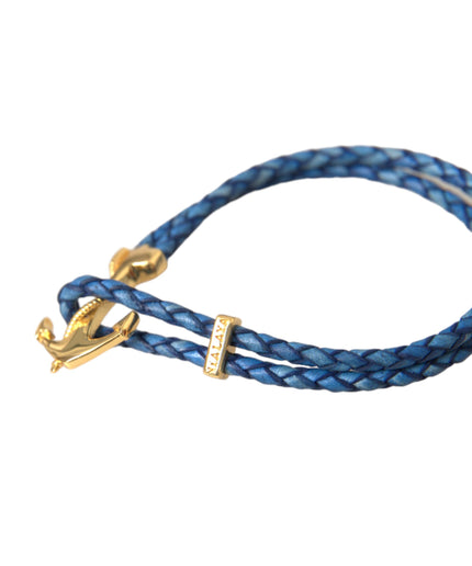 Nialaya Blue Gold Anchor 925 Silver Charm Bracelet Mens