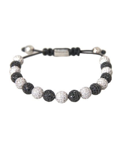 Nialaya CZ Crystal Ball Black White Beaded Bracelet