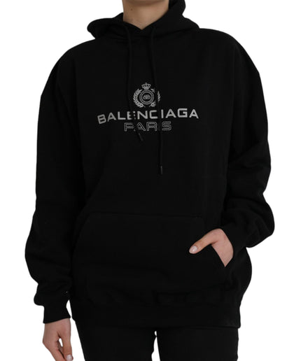 Balenciaga Black Cotton Logo Hooded Pullover Sweatshirt Sweater