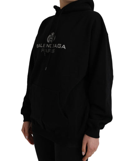 Balenciaga Black Cotton Logo Hooded Pullover Sweatshirt Sweater