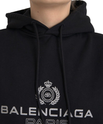 Balenciaga Black Cotton Logo Hooded Pullover Sweatshirt Sweater