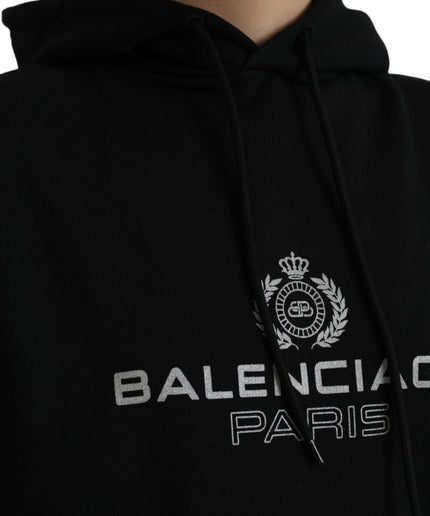 Balenciaga Black Cotton Logo Hooded Pullover Sweatshirt Sweater