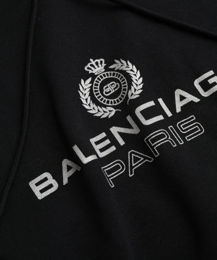 Balenciaga Black Cotton Logo Hooded Pullover Sweatshirt Sweater