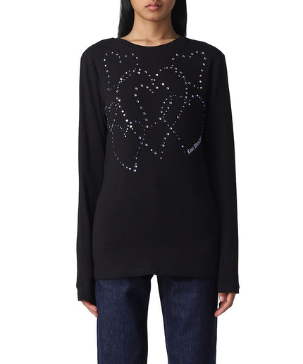 Love Moschino Rhinestone Heart Embellished Cotton Tee