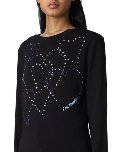 Love Moschino Rhinestone Heart Embellished Cotton Tee