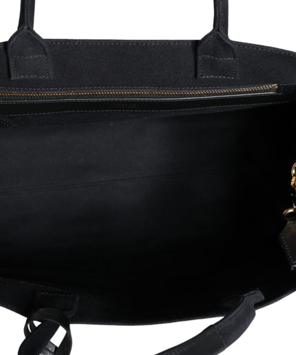 Versace Black Top Handle Canvas Leather Logo Crossbody Tote Bag