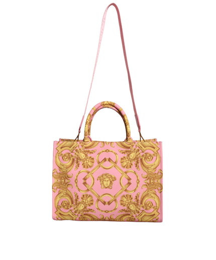 Versace Pink Printed Large Fabric Leather Shopping Tote Bag