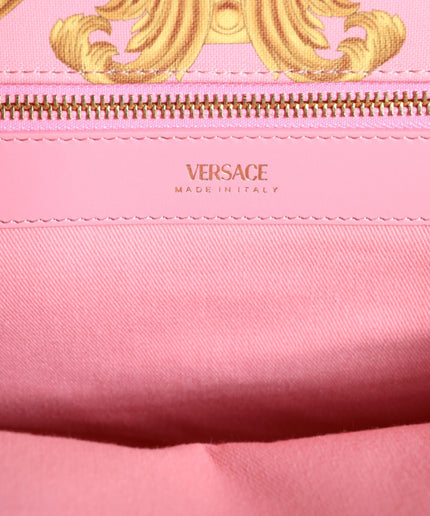 Versace Pink Printed Large Fabric Leather Shopping Tote Bag