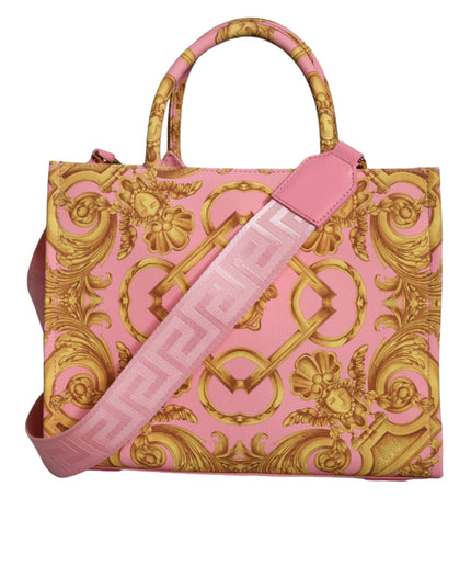 Versace Pink Yellow Baroque Fabric Leather Shopping Tote Bag