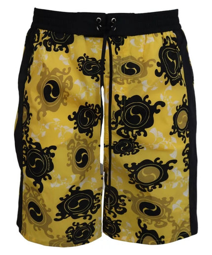 Dsquared² Yellow Black Printed Nylon Beachwear Shorts Swimwear