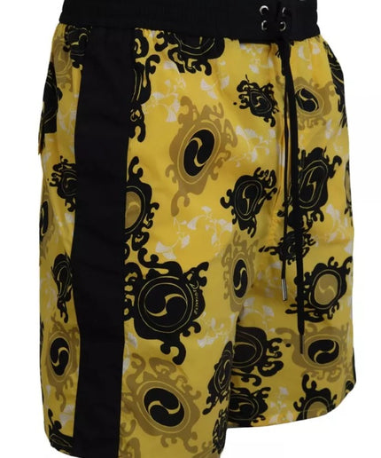 Dsquared² Yellow Black Printed Nylon Beachwear Shorts Swimwear