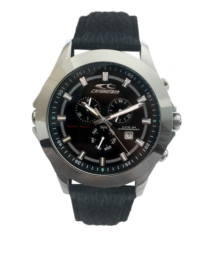 Chronotech Black Leather Watch