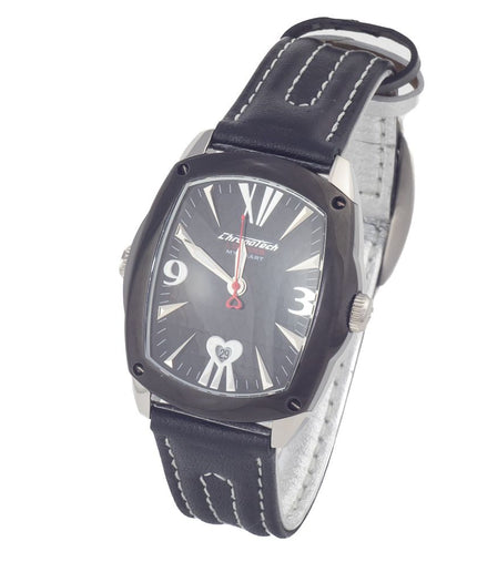 Chronotech Black Leather Watch