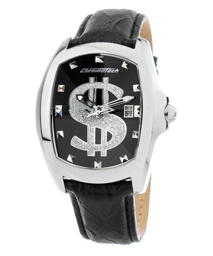 Chronotech Black Leather Watch