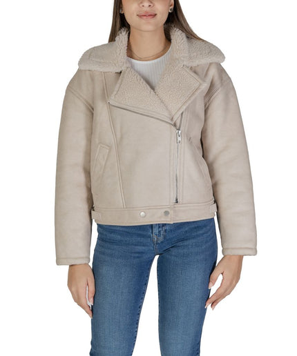 Vila Clothes Beige Synthetic Leather Jackets & Coat