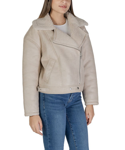 Vila Clothes Beige Synthetic Leather Jackets & Coat