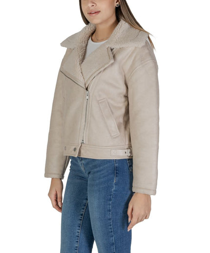 Vila Clothes Beige Synthetic Leather Jackets & Coat