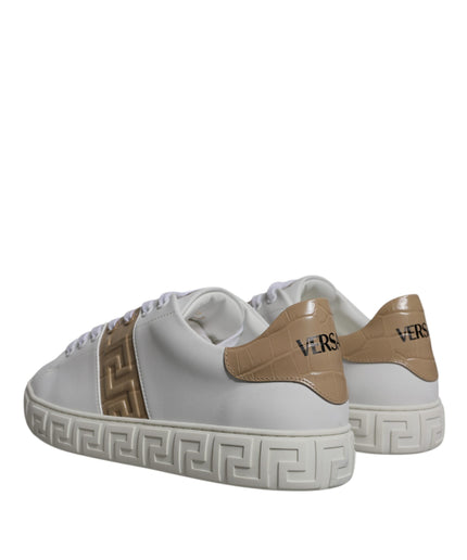 Versace White Brown Greca Print TPU Low Top Men Sneakers Shoes