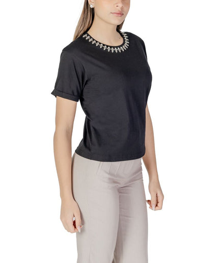 Morgan De Toi Black Cotton Tops & T-Shirt